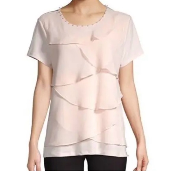 Karl Lagerfeld Tops - Karl Lagerfeld Paris Tiered Short Sleeve Soft Pink Layered Blouse